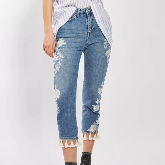embroidered jean capris